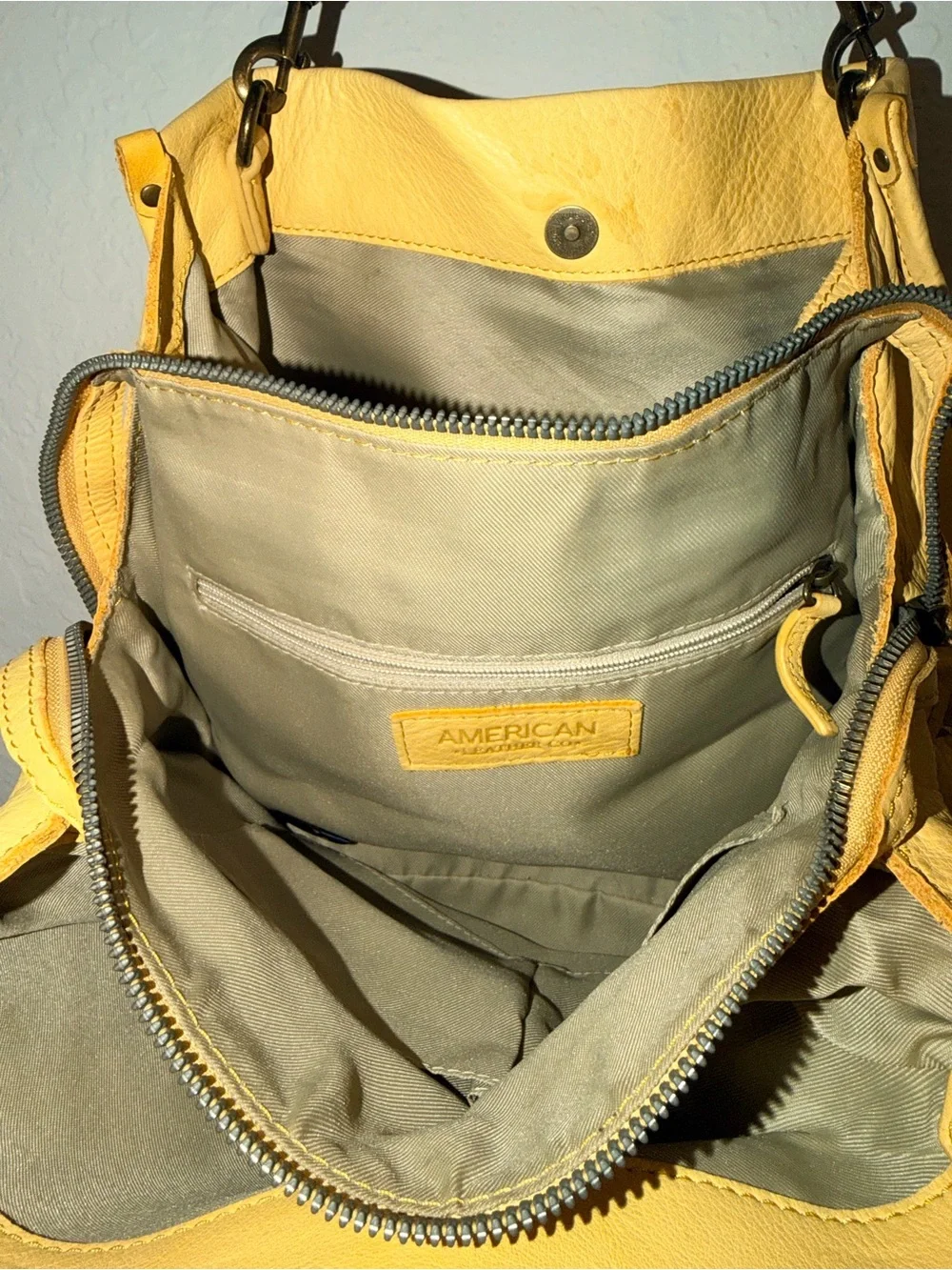 American Leather‎ Co. Yellow Leather Hobo Shoulder Bag Large Soft Pebbled purse